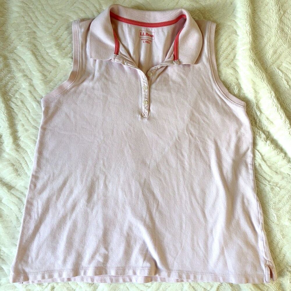 L.L. Bean Sleeveless Polo with Collar Tank Top Size Large Pink